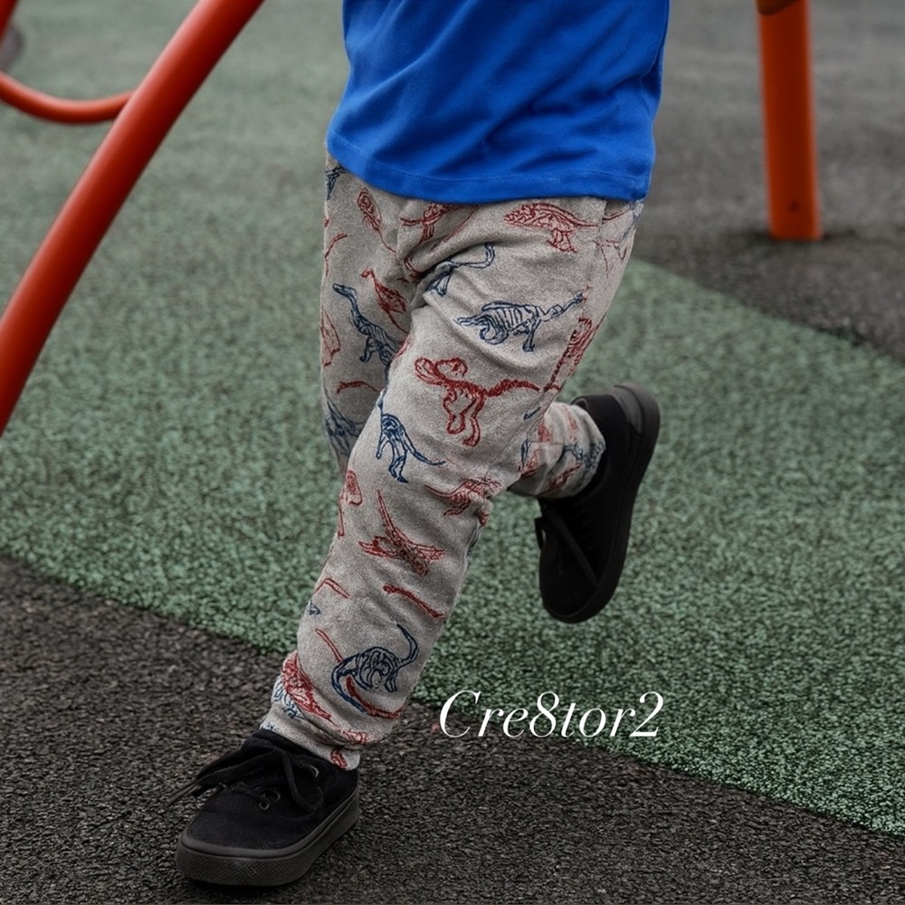 🎮 Public Record Boys Dinosaur Pants Sweatpants Joggers Gray Red Blue Size 6